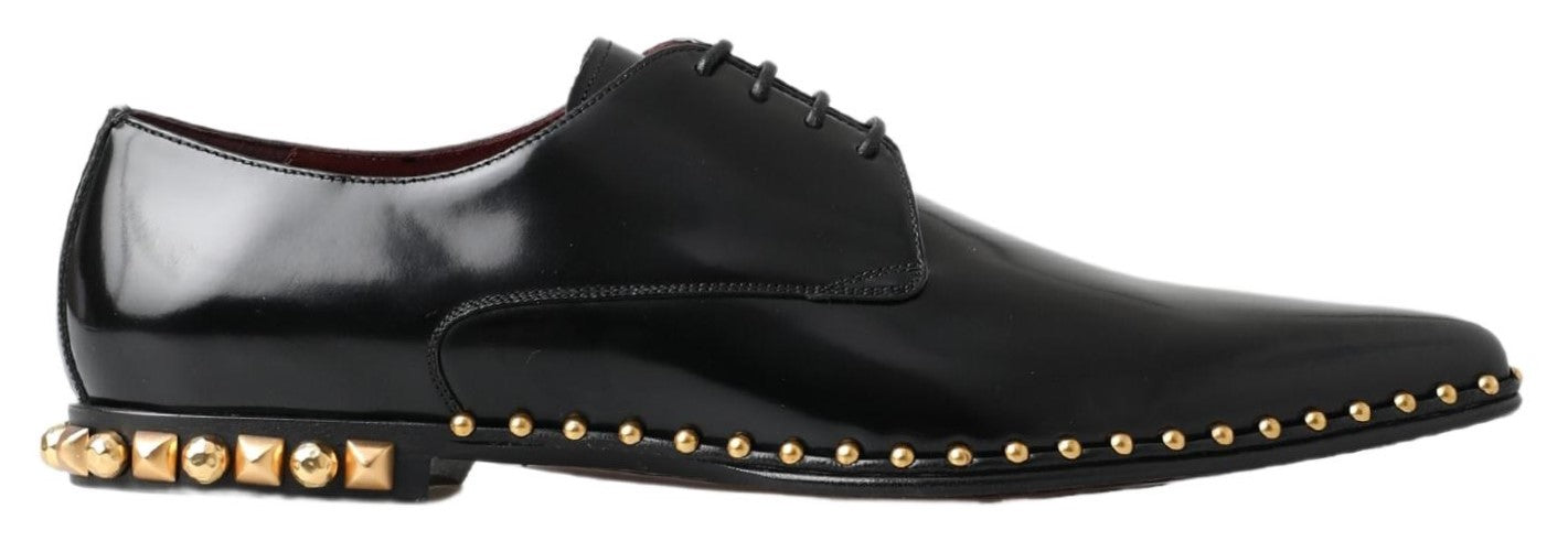 Dolce & Gabbana Black Derby Gold Studded Leather Shoes