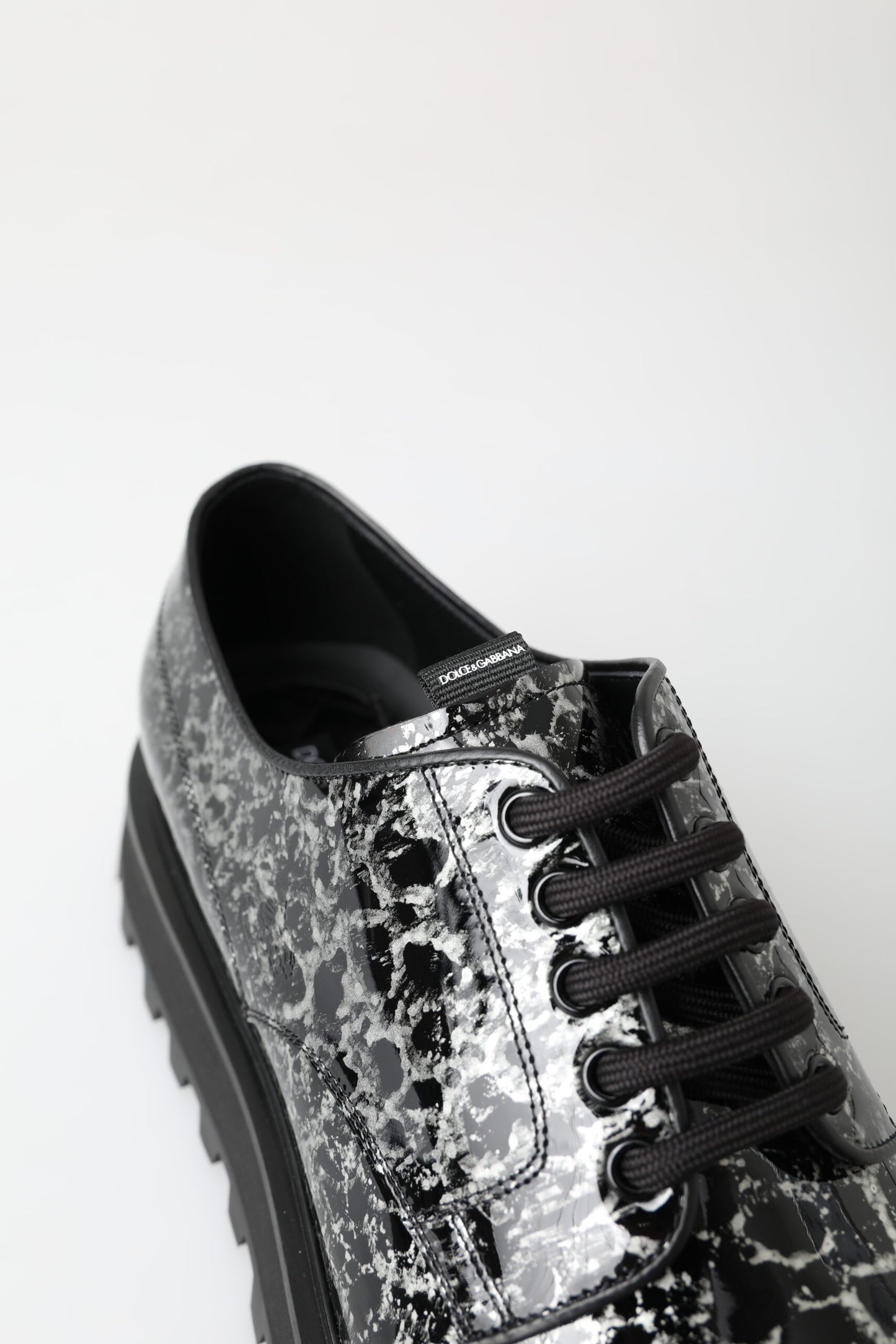 Dolce & Gabbana Black White Derby Patent Leather Shoes