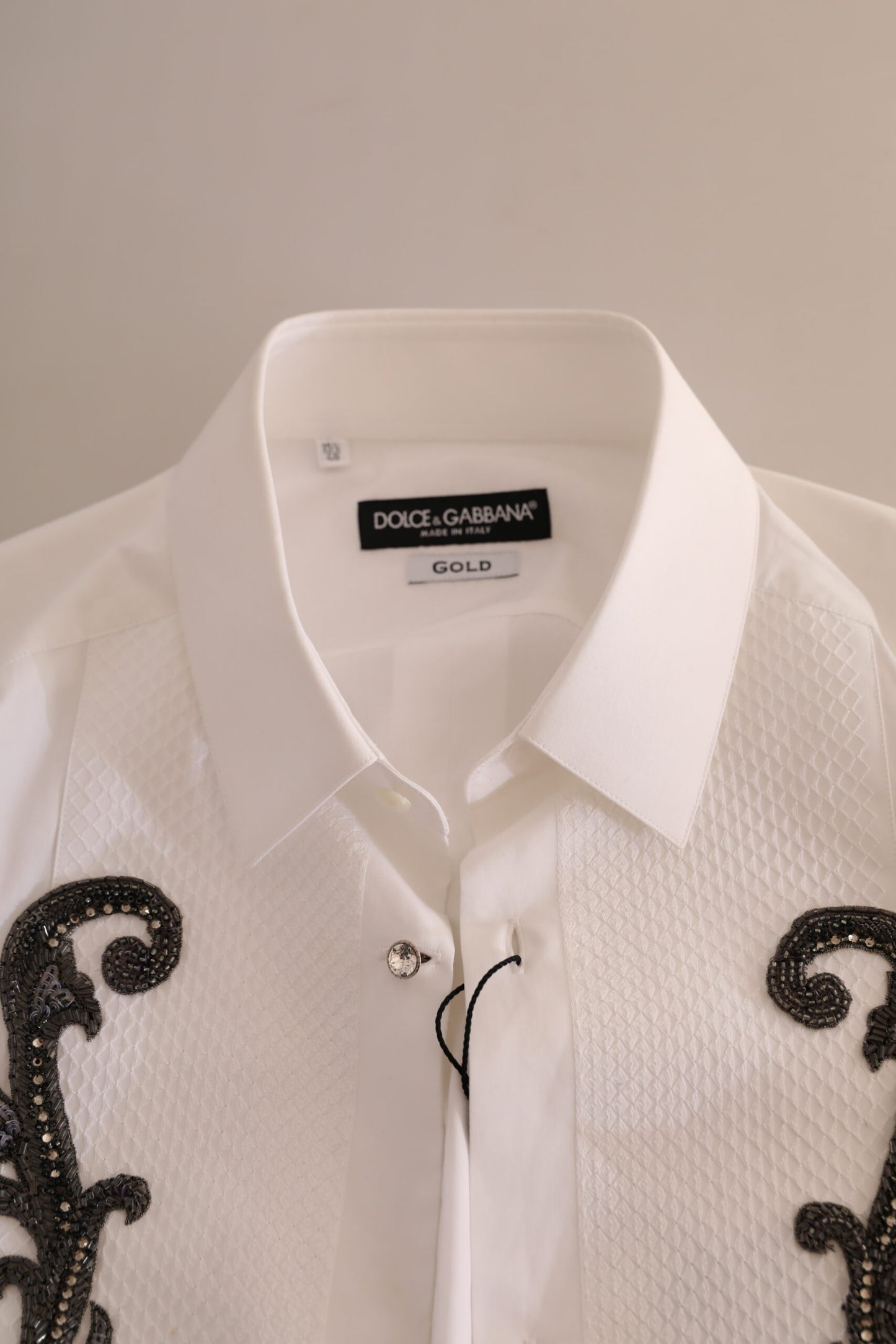 Dolce & Gabbana White Tuxedo Slim Fit Baroque Shirt