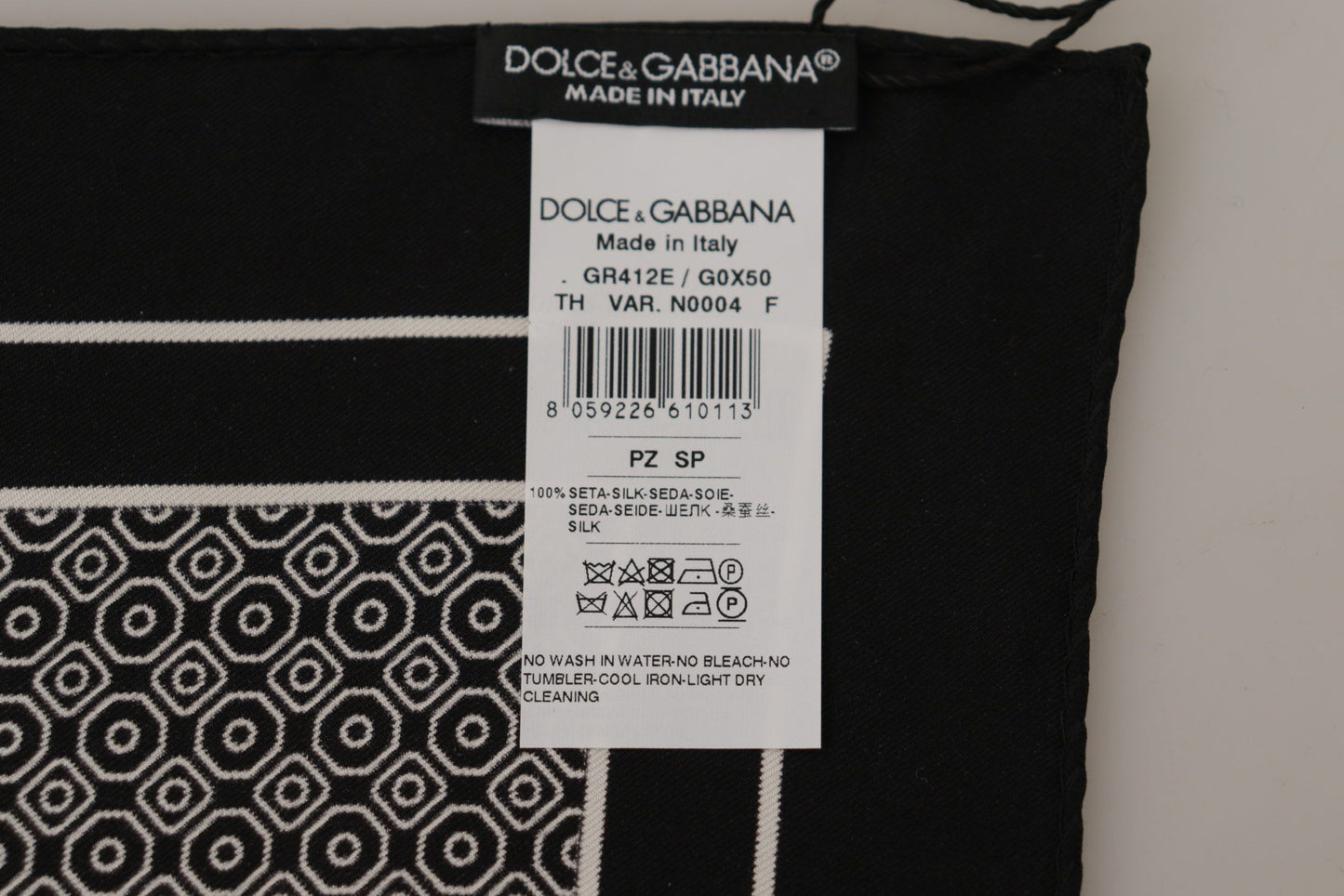 Dolce & Gabbana Black Geometric Patterned Square Handkerchief Scarf