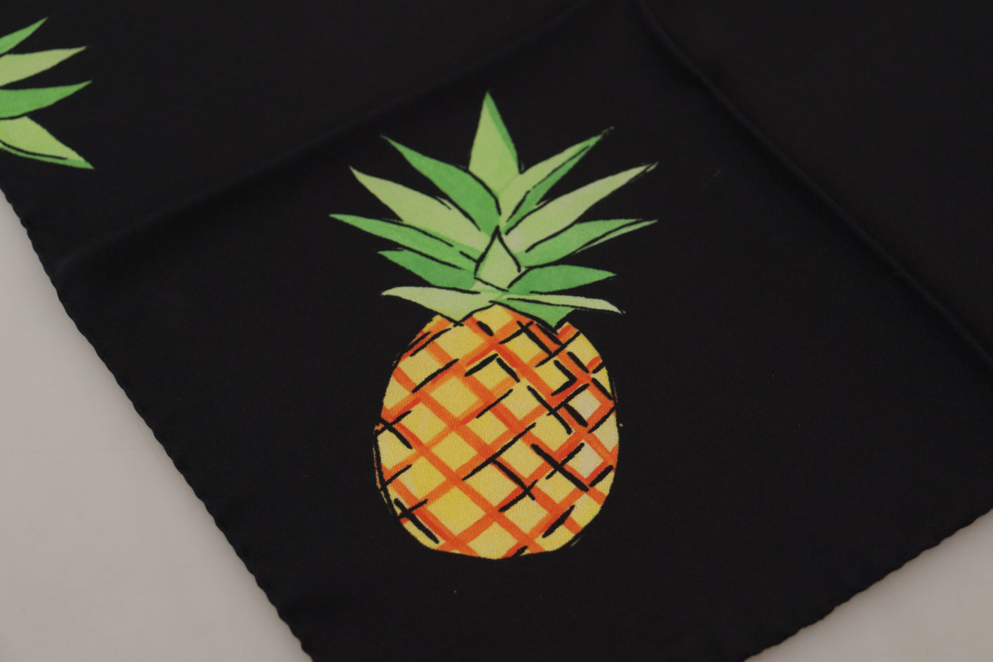 Dolce & Gabbana Black Pineapple Printed Square Handkerchief  Scarf