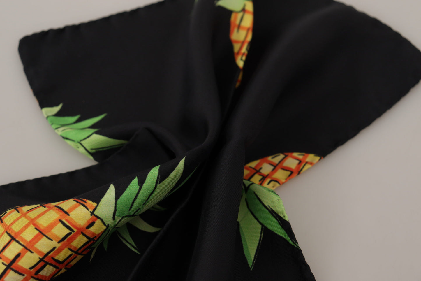 Dolce & Gabbana Black Pineapple Printed Square Handkerchief  Scarf