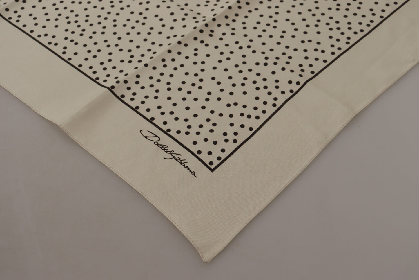 Dolce & Gabbana Off White Polka Dots Square Handkerchief Scarf Silk