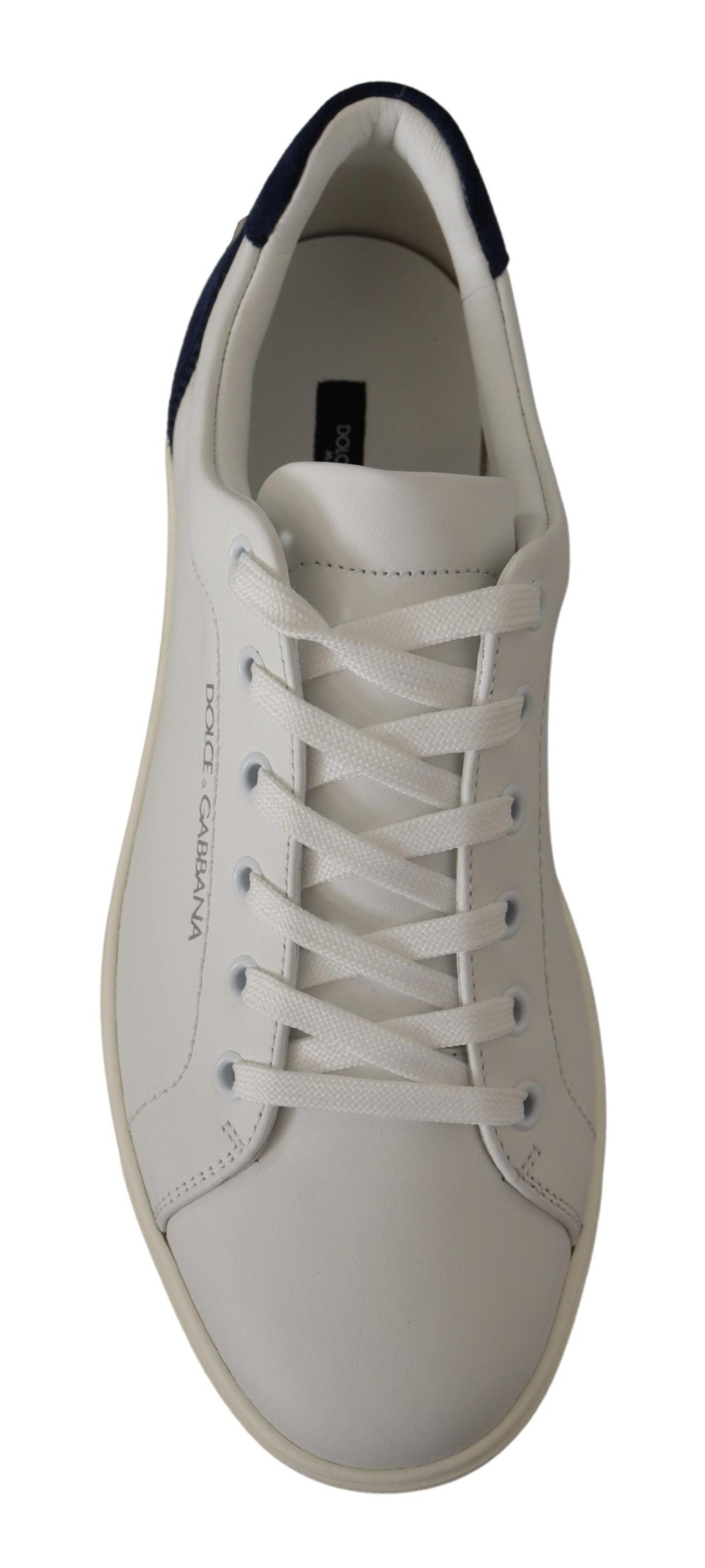 Dolce & Gabbana White Blue Leather Low Top Sneakers