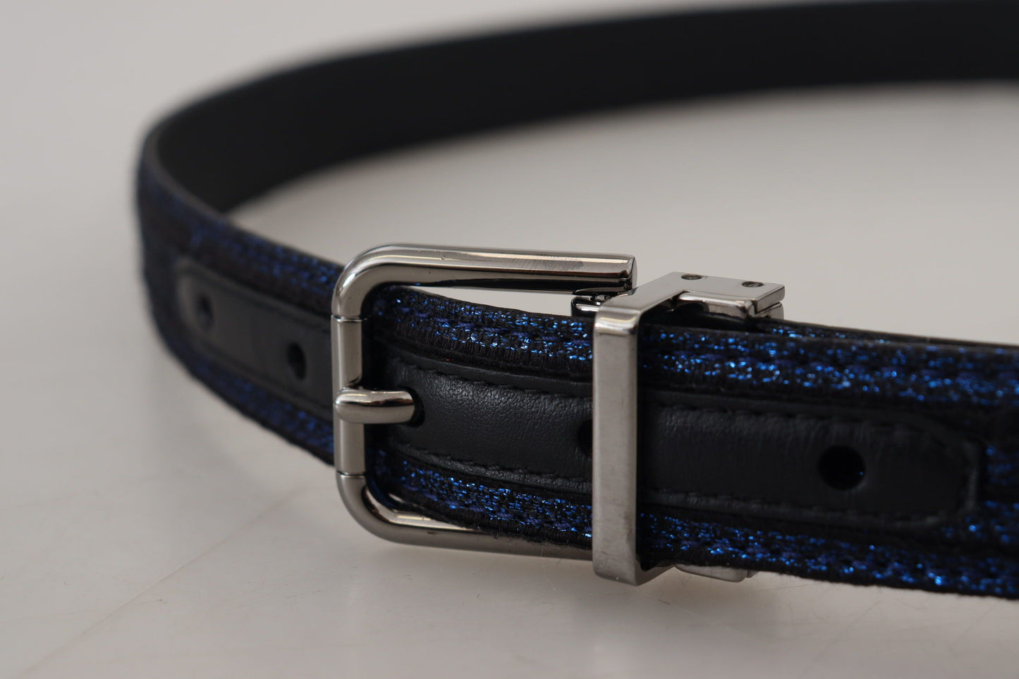 Dolce & Gabbana Blue Jacquard Stripe Silver Buckle Belt