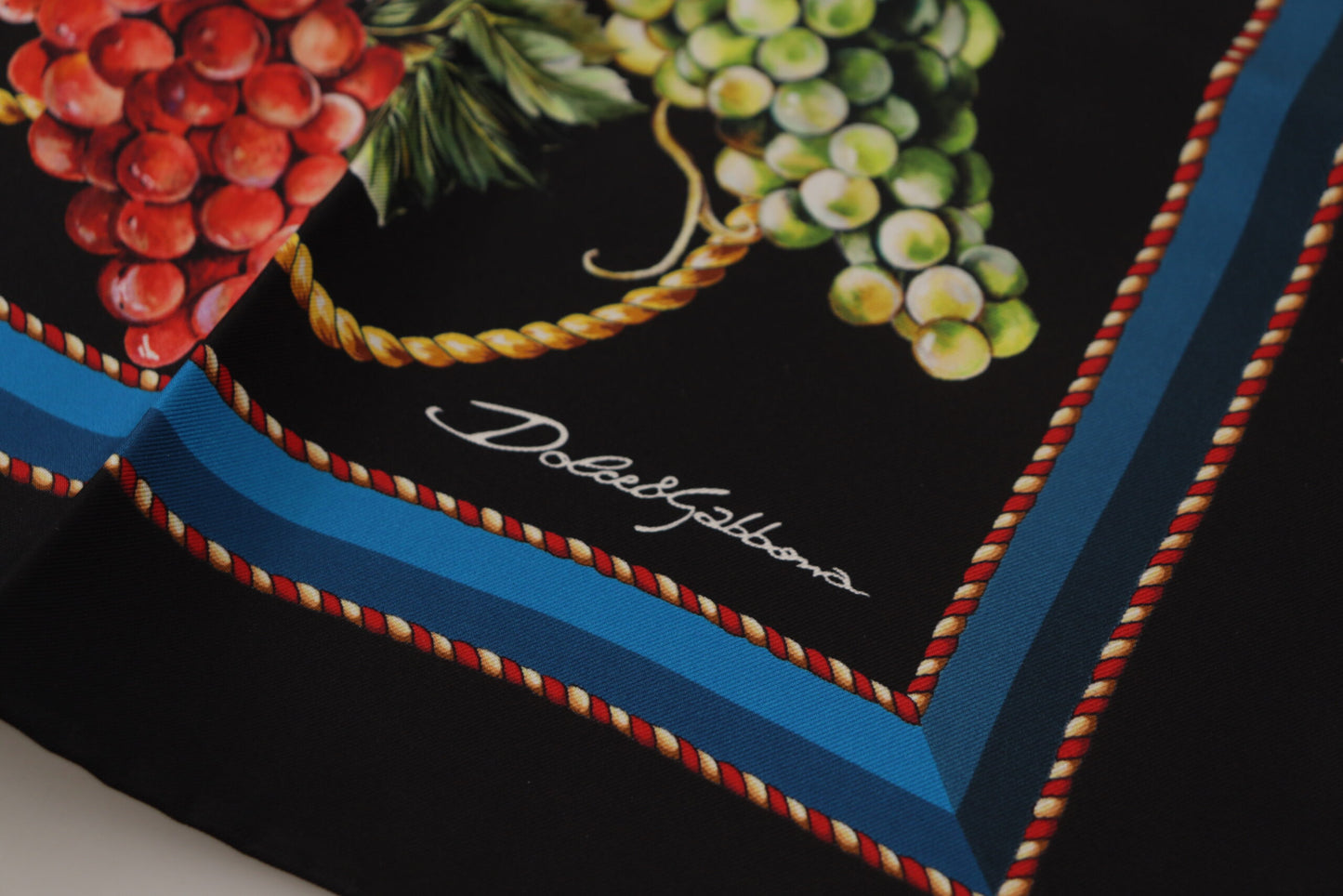 Dolce & Gabbana Black Vineyard Print Square Handkerchief Silk Scarf