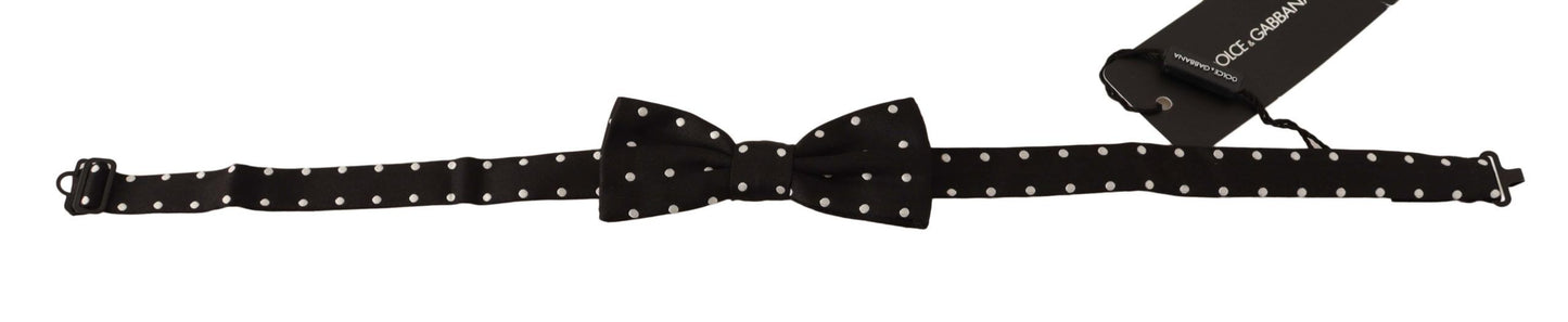 Dolce & Gabbana Black White Polka Dot Silk Adjustable Neck Papillon Bow Tie