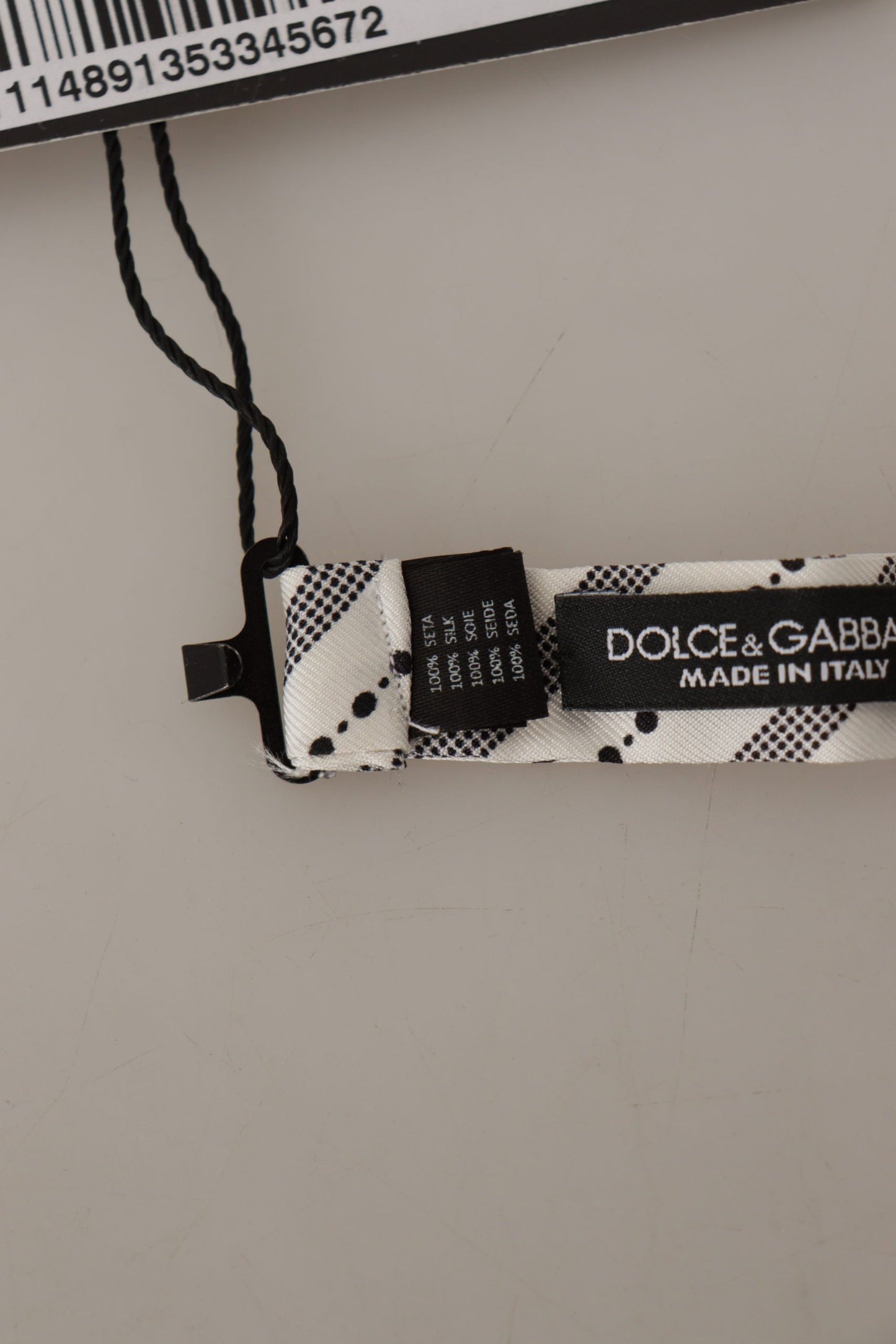 Dolce & Gabbana White Black Polka Dot 100% Silk Neck Papillon Bow Tie