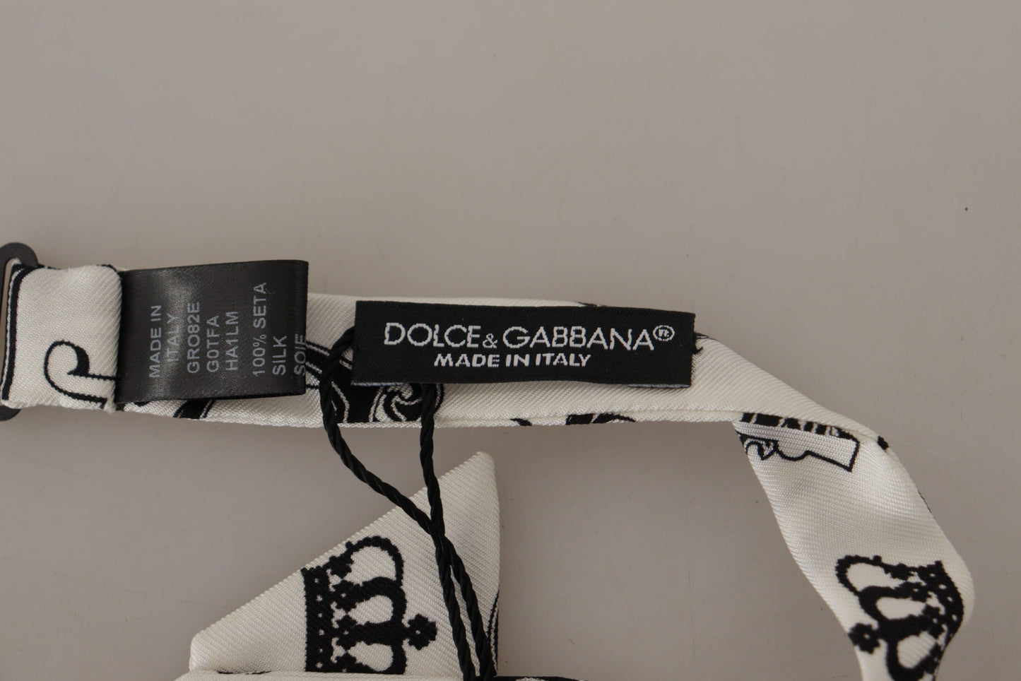 Dolce & Gabbana White Crown Pattern Adjustable Neck Papillon Bow Tie