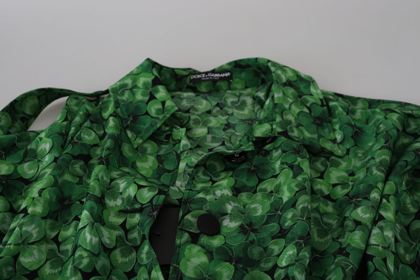 Dolce & Gabbana Green Leaves Print Silk Trench Coat Jacket