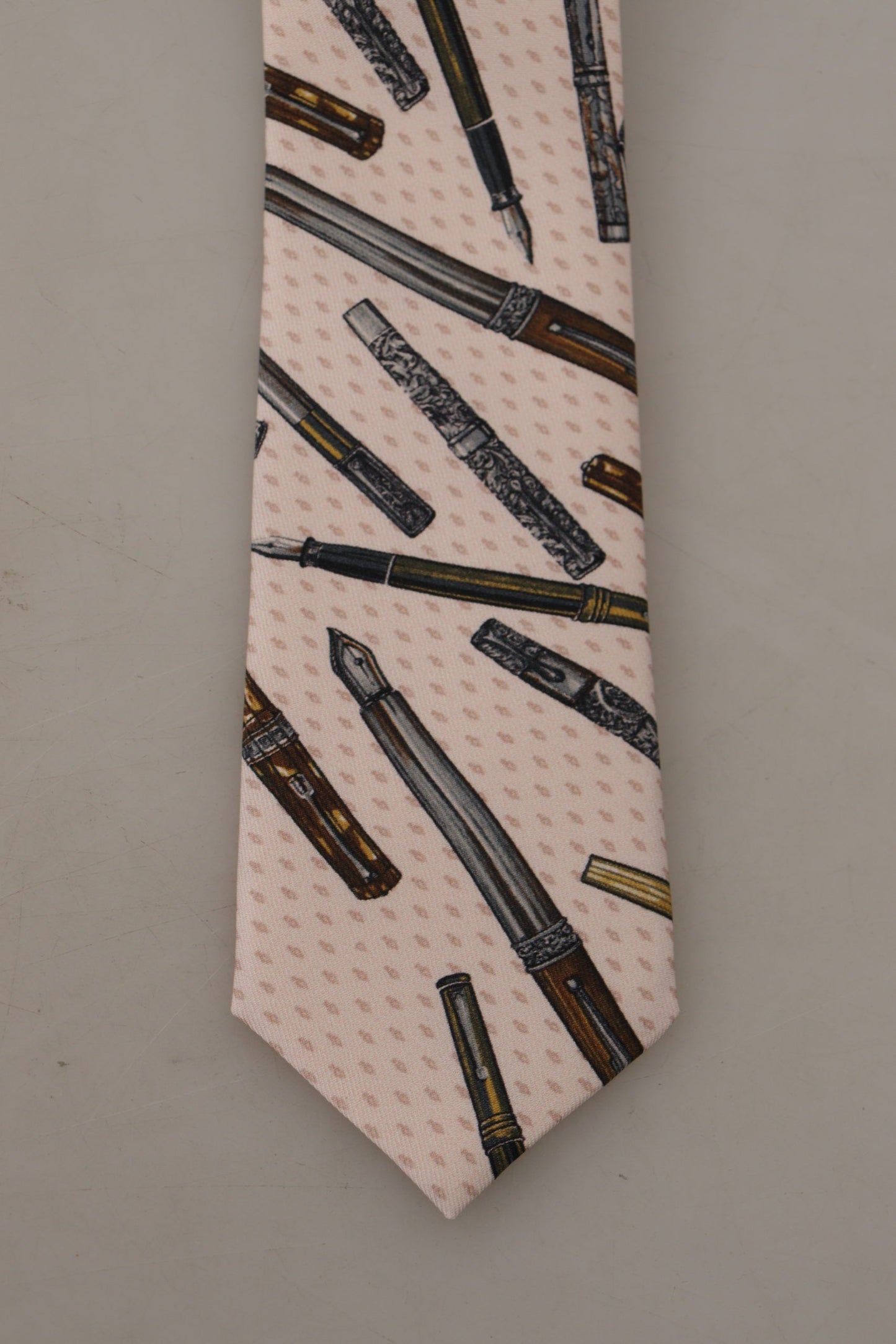 Dolce & Gabbana Pink Pen Dots Print 100% Silk Adjustable Neck Accessory Tie