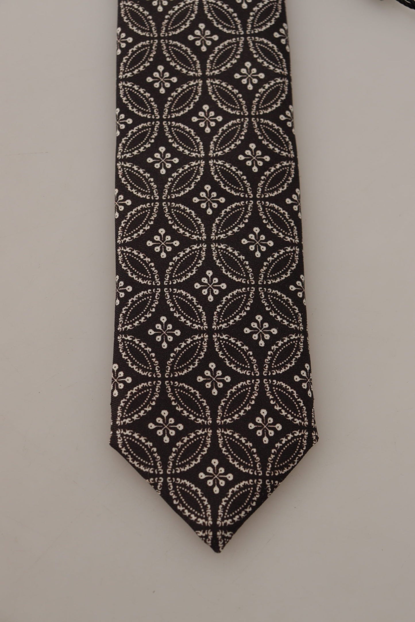 Dolce & Gabbana Black White Fantasy Print Silk Adjustable Accessory Tie