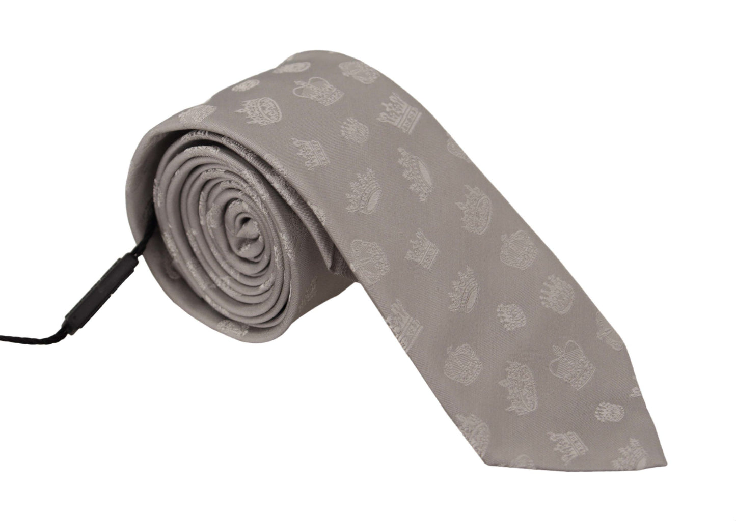 Dolce & Gabbana Gray Crown Fantasy Print Silk Adjustable Neck Tie