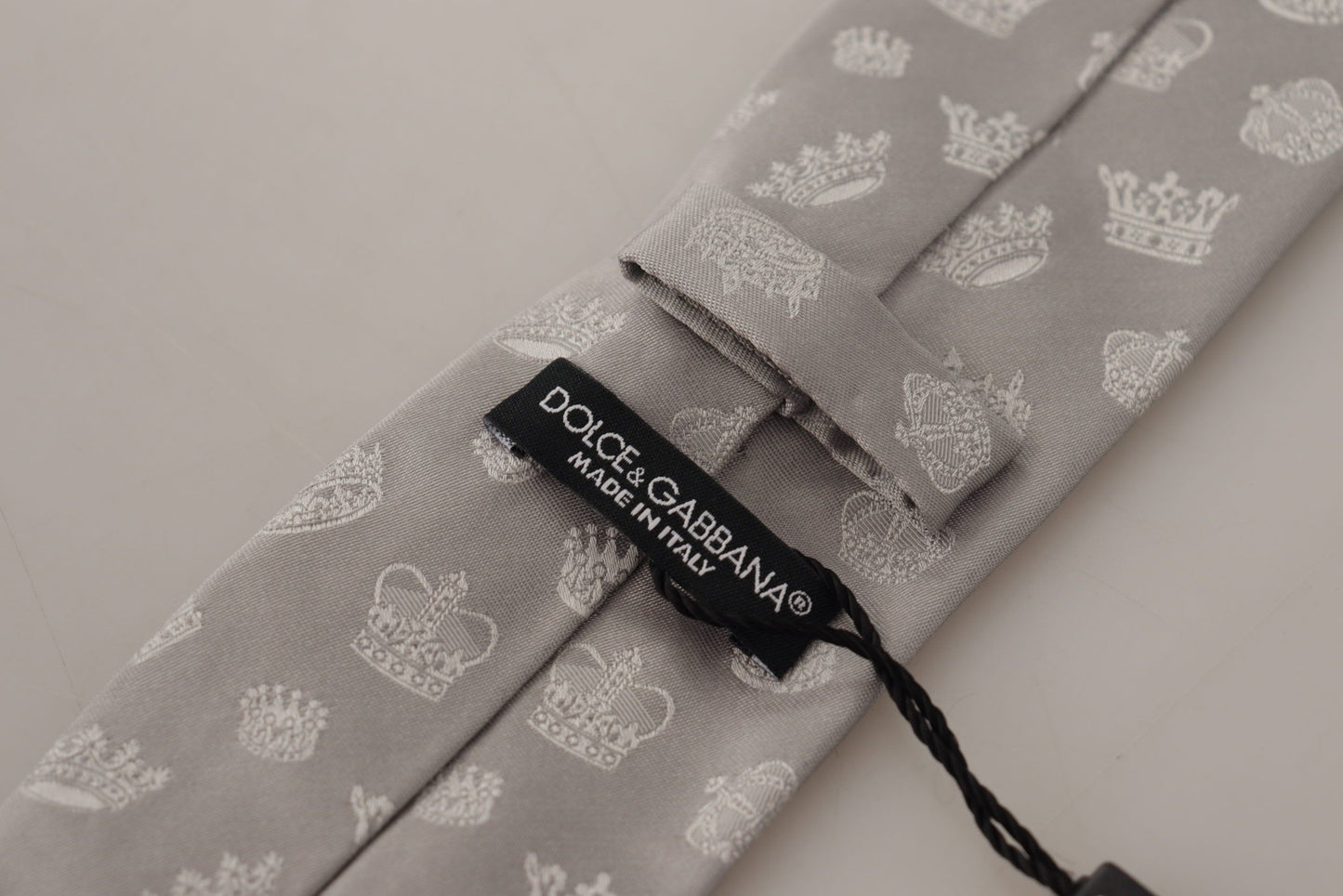 Dolce & Gabbana Gray Crown Fantasy Print Silk Adjustable Neck Tie