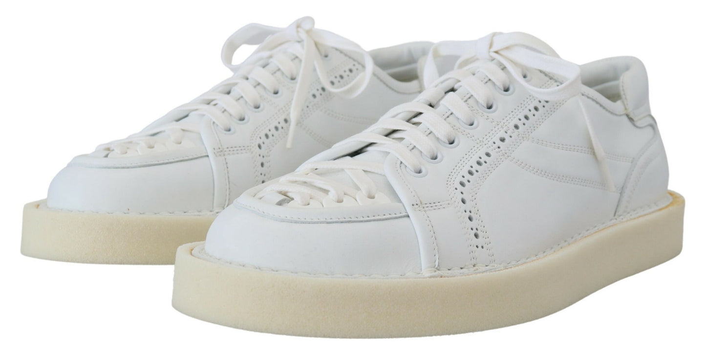 Dolce & Gabbana White Leather Low Top Oxford Sneakers Casual Shoes