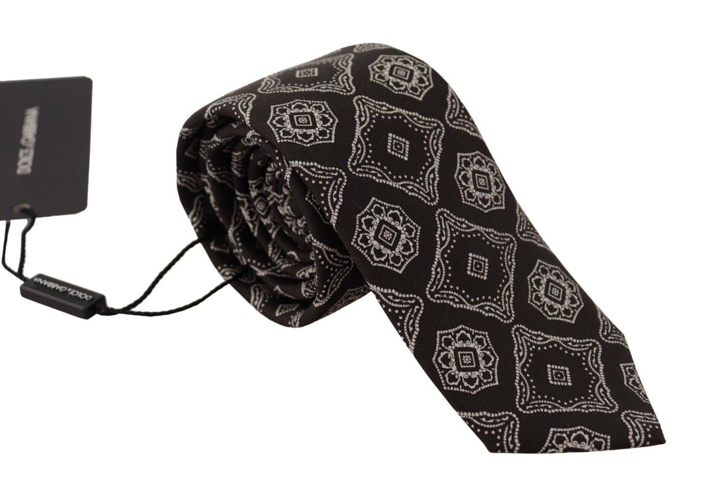 Dolce & Gabbana Black White Square Geometric Print Adjustable Accessory Tie