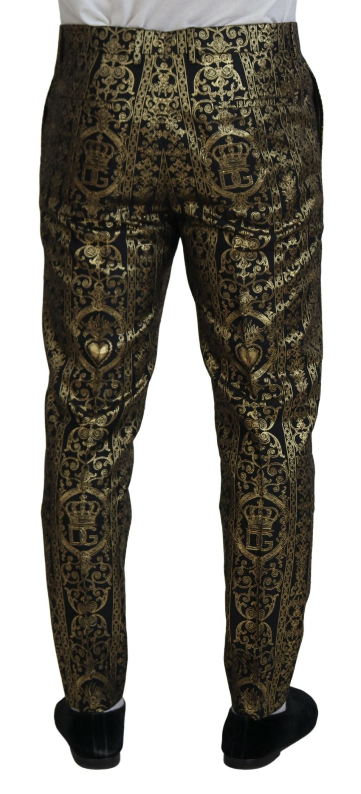 Dolce & Gabbana Black Gold Jacquard Dress Trouser Pants