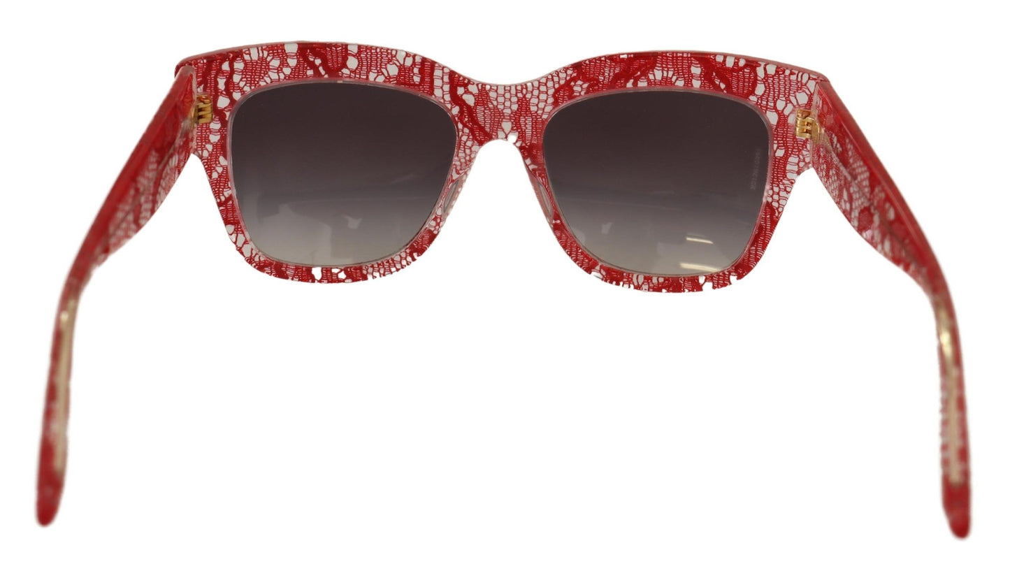 Dolce & Gabbana Red Lace Acetate Rectangle Shades Sunglasses