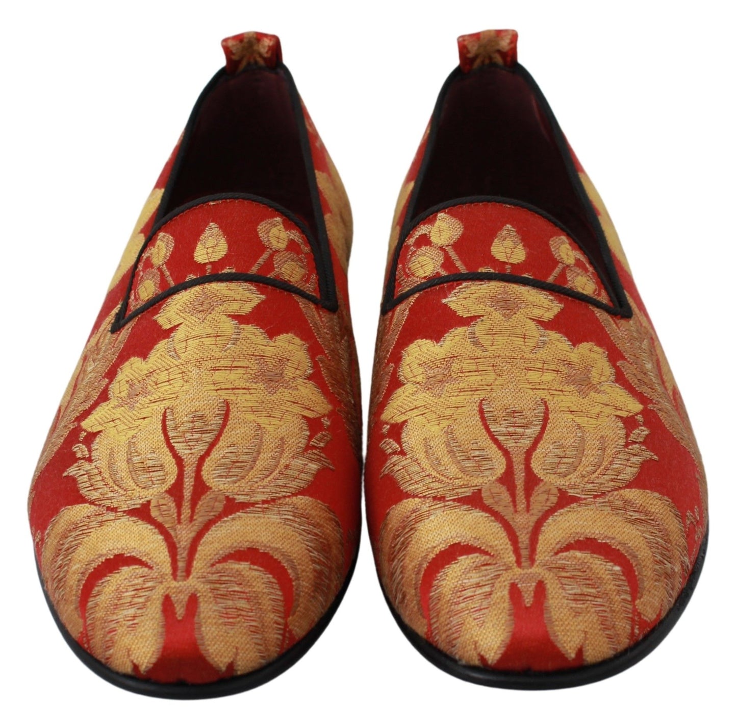 Dolce & Gabbana Red Gold Brocade Slippers Loafers Shoes