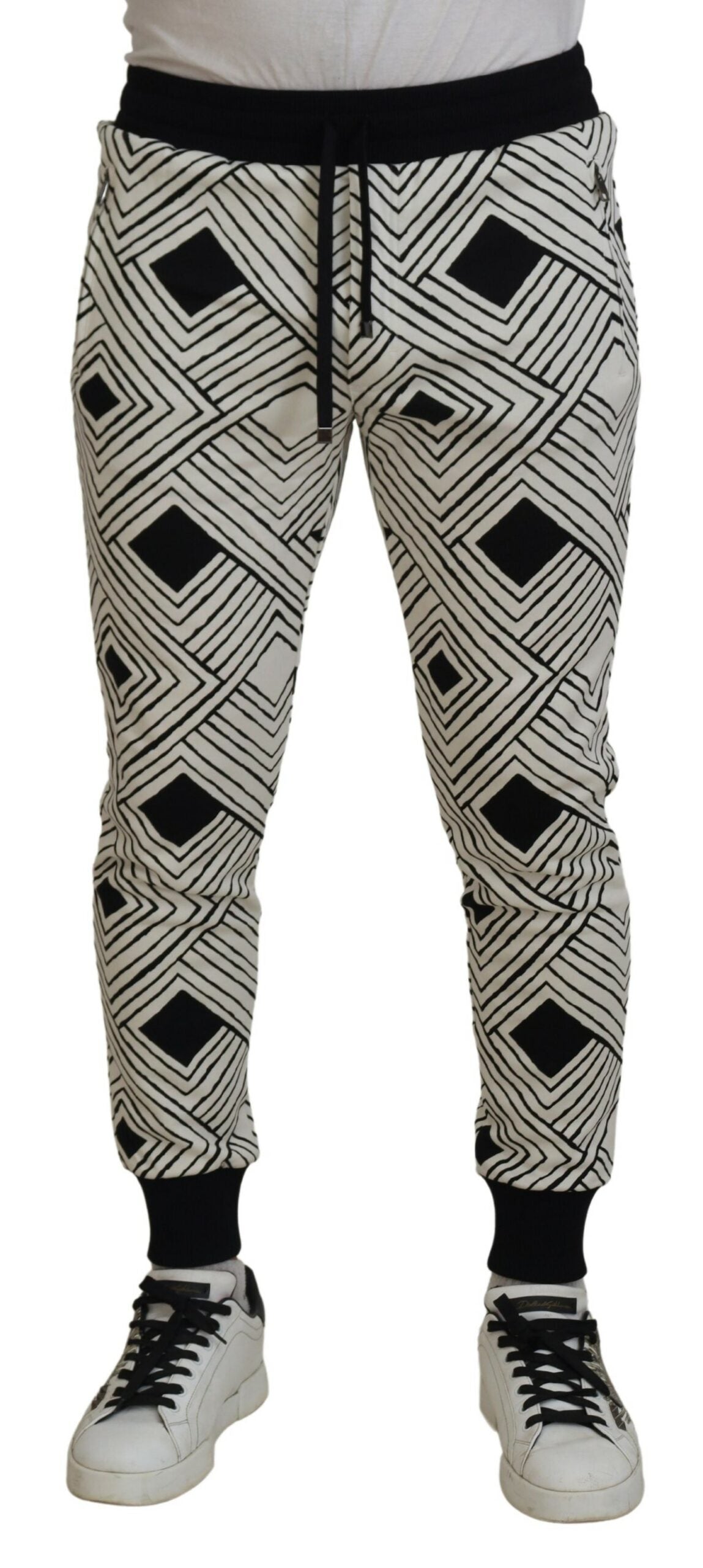 Dolce & Gabbana Black White Cotton Trousers Sport Pants