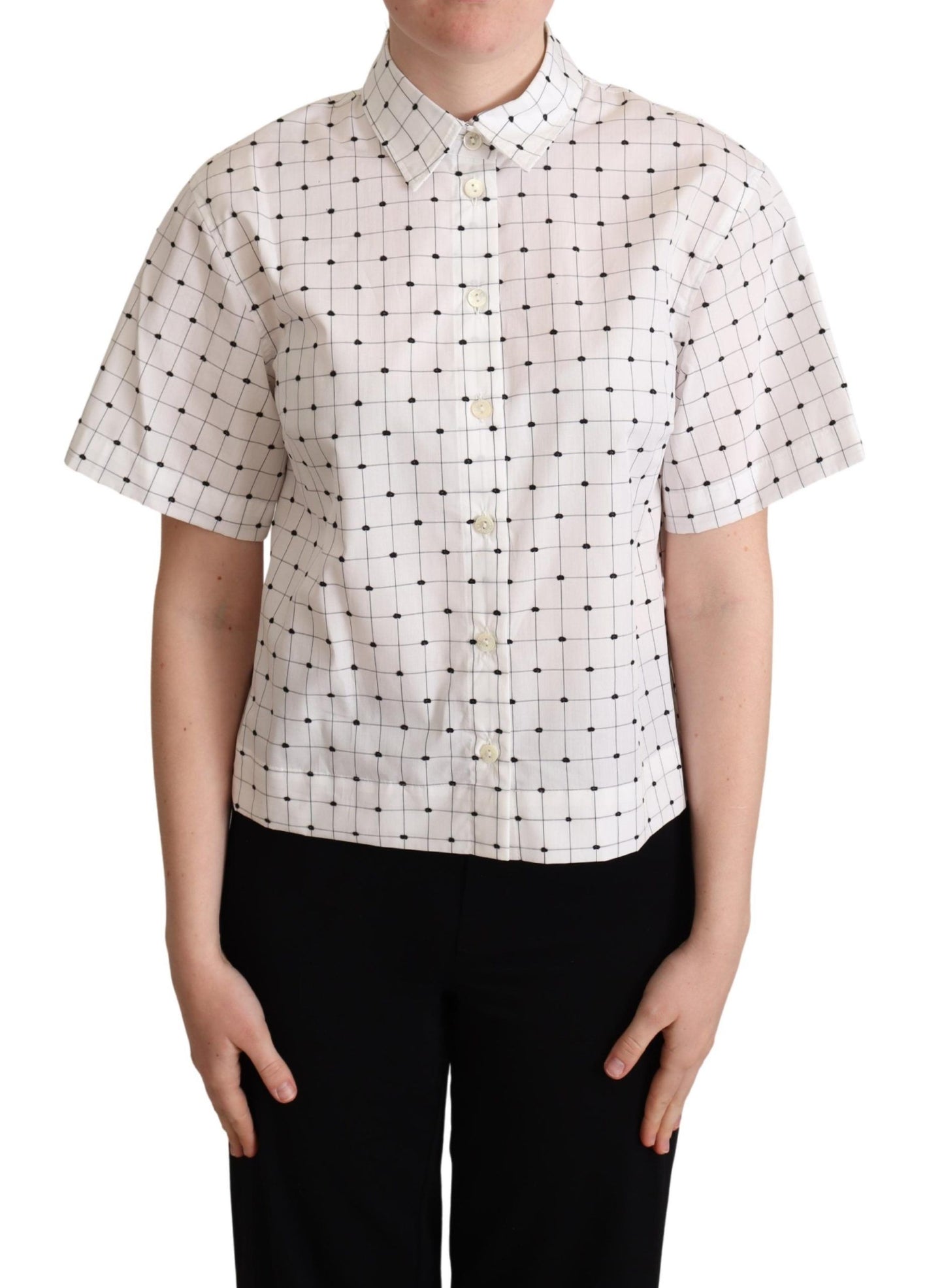 Dolce & Gabbana White Polka Dot Cotton Collared Shirt Top