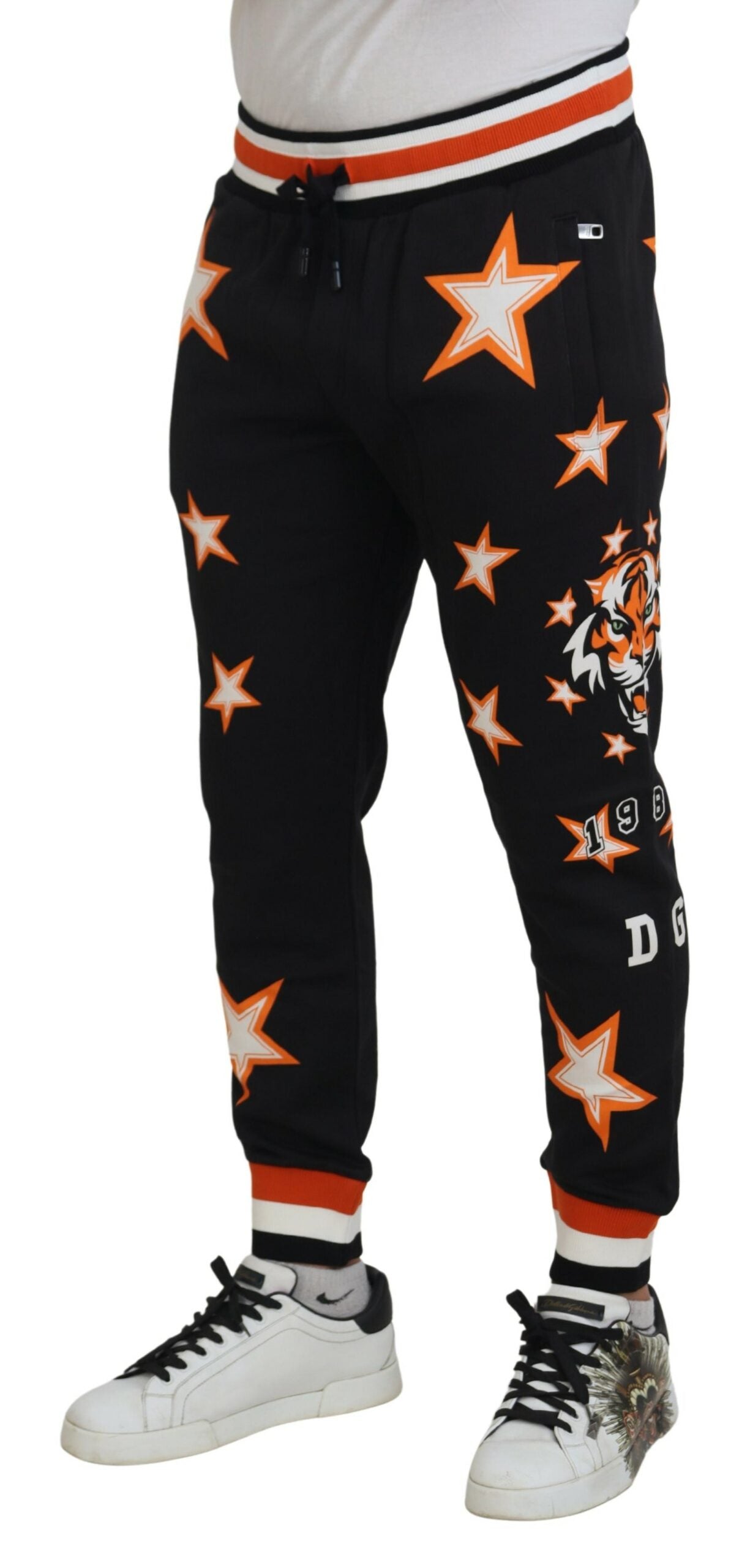 Dolce & Gabbana Black Orange Star Trousers Sport Pants
