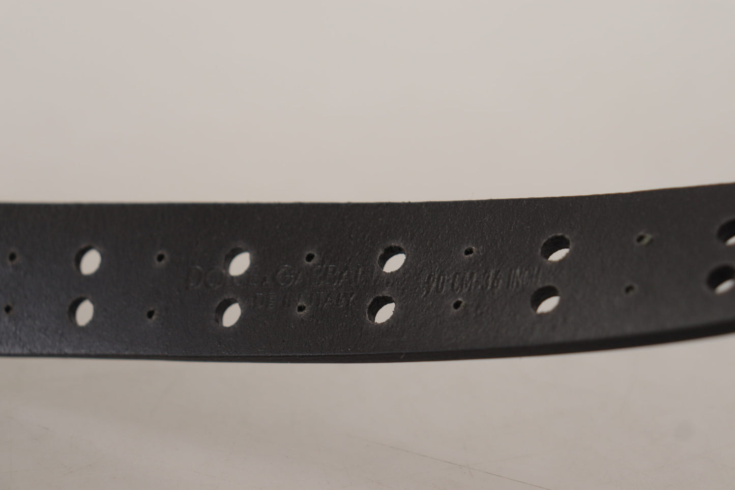 Dolce & Gabbana Black Leather Perforated Crown Belt