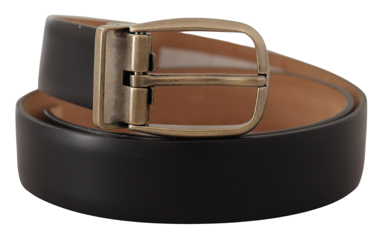 Dolce & Gabbana Black Brown Backend Leather Vintage Metal Buckle Belt