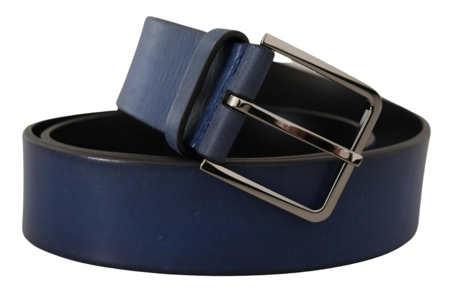 Dolce & Gabbana Blue Calf Leather Silver Metal Buckle Classic Belt