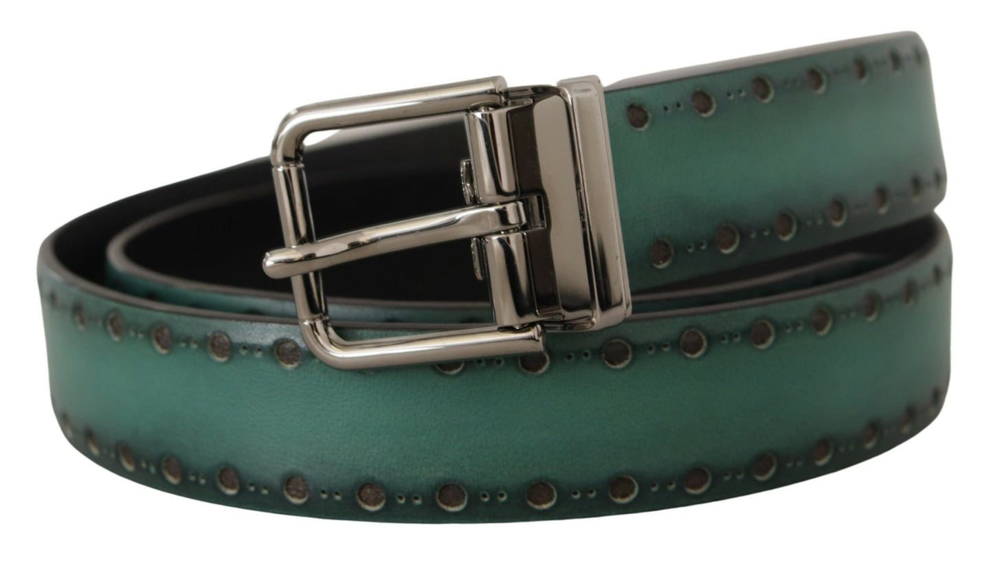 Dolce & Gabbana Green Giotto Leather Silver Metal Buckle Belt