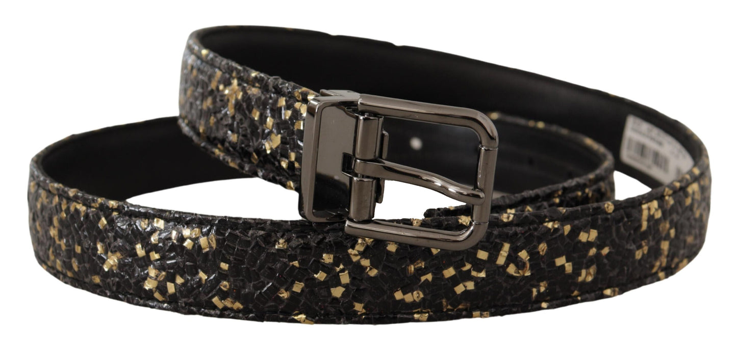 Dolce & Gabbana Gold Black Two-toned Leather Chrome Buckle Belt