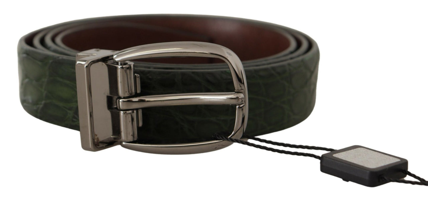 Dolce & Gabbana Green Exotic Leather Silver Buckle Belt