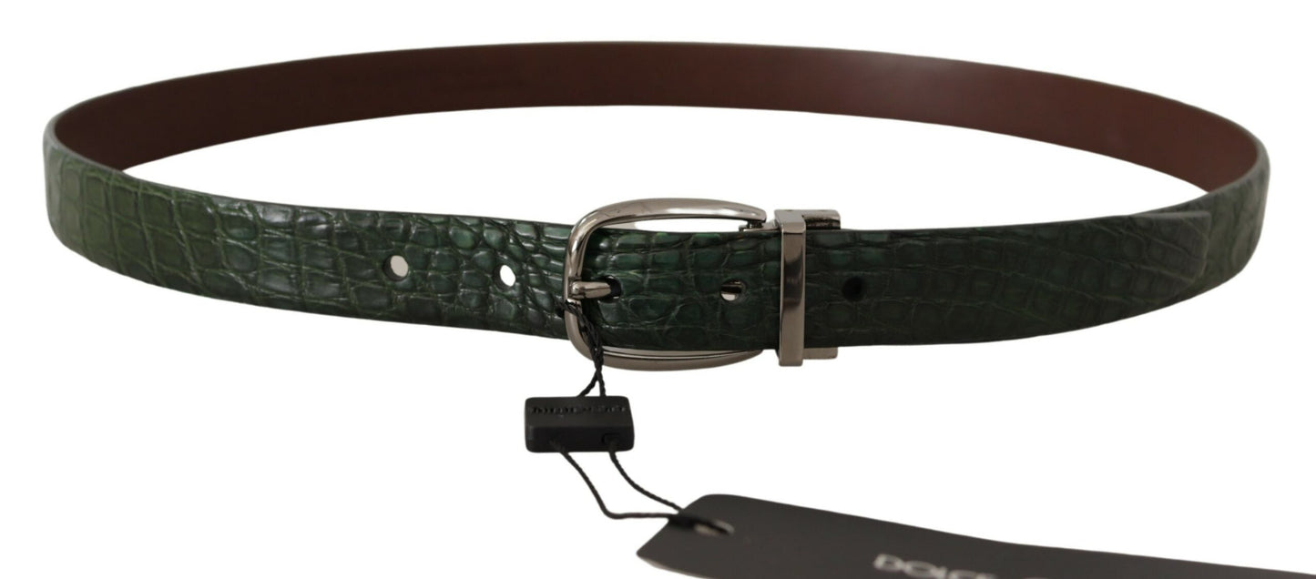 Dolce & Gabbana Green Exotic Leather Silver Buckle Belt