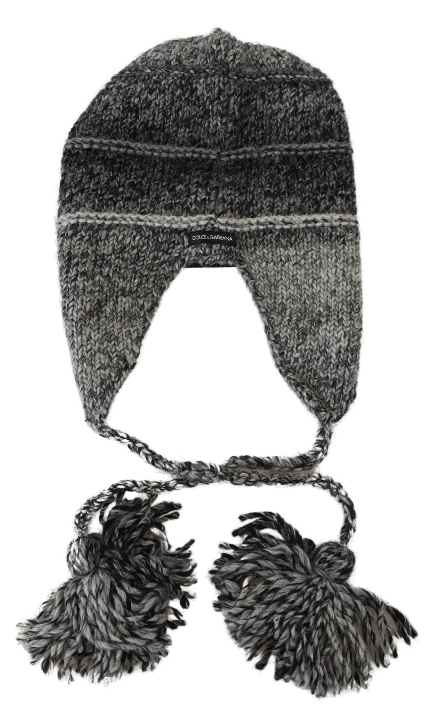 Dolce & Gabbana Gray Warm Fleece Ear Flaps Knit Beanie Hat