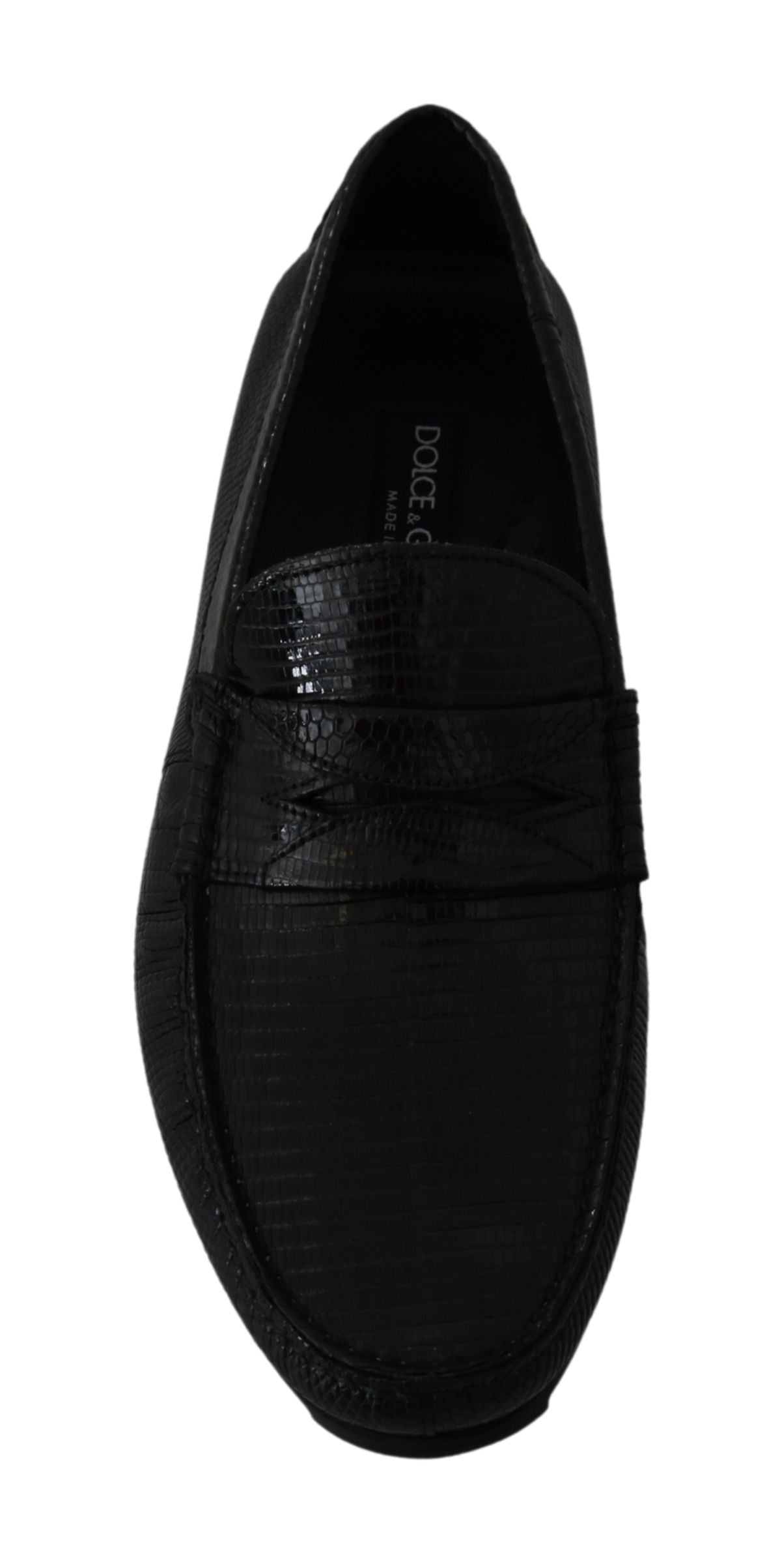 Dolce & Gabbana Black Lizard Leather Flat Loafers Shoes