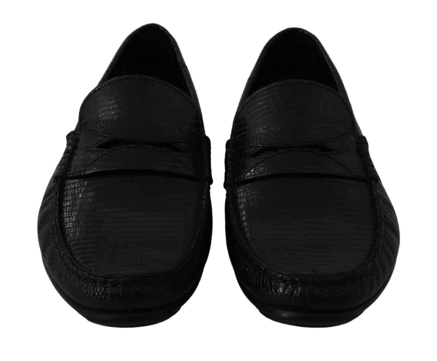 Dolce & Gabbana Black Lizard Leather Flat Loafers Shoes