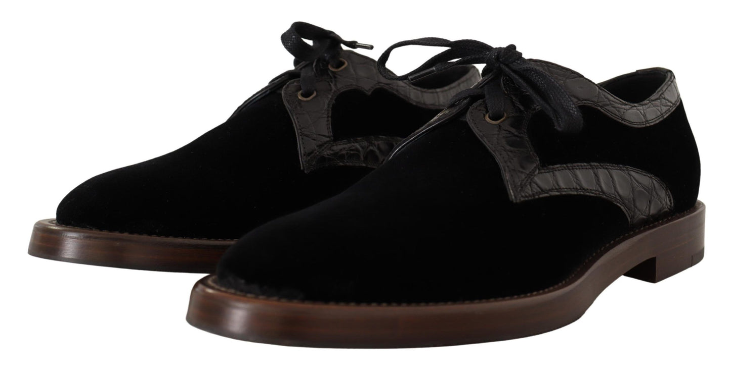 Dolce & Gabbana Black Velvet Exotic Leather Shoes