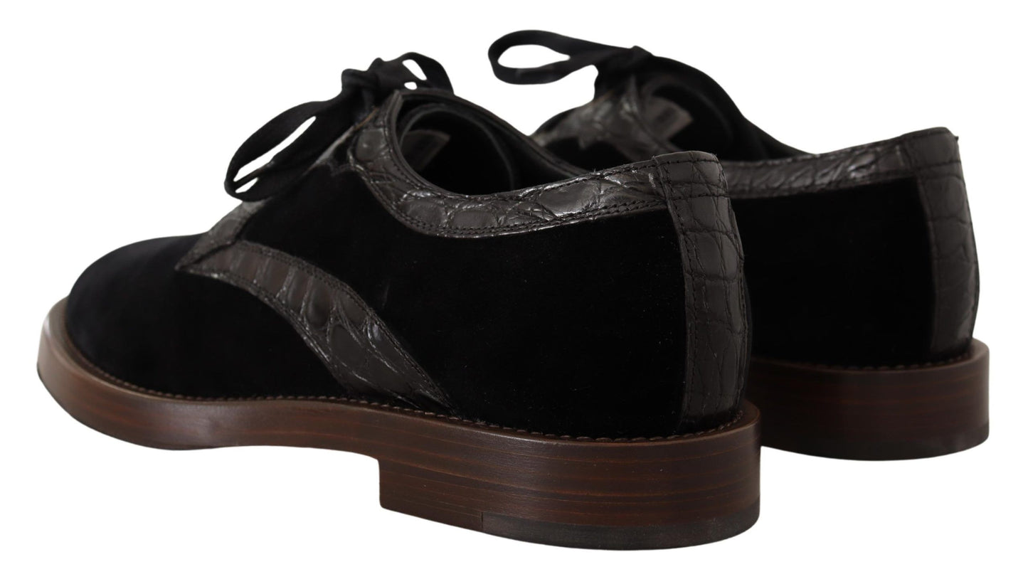 Dolce & Gabbana Black Velvet Exotic Leather Shoes
