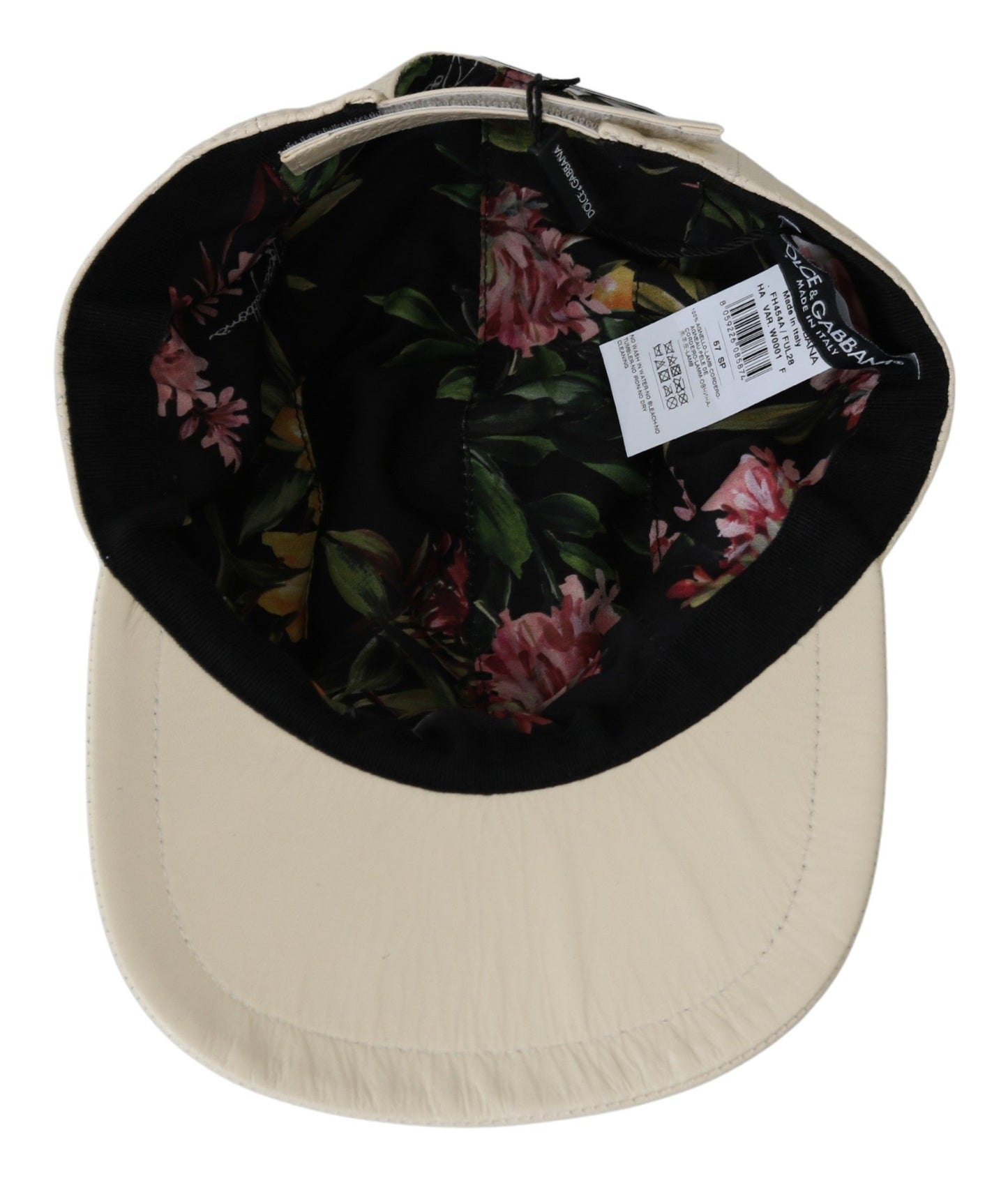 Dolce & Gabbana White Lamb Skin 100% Leather Baseball Hat