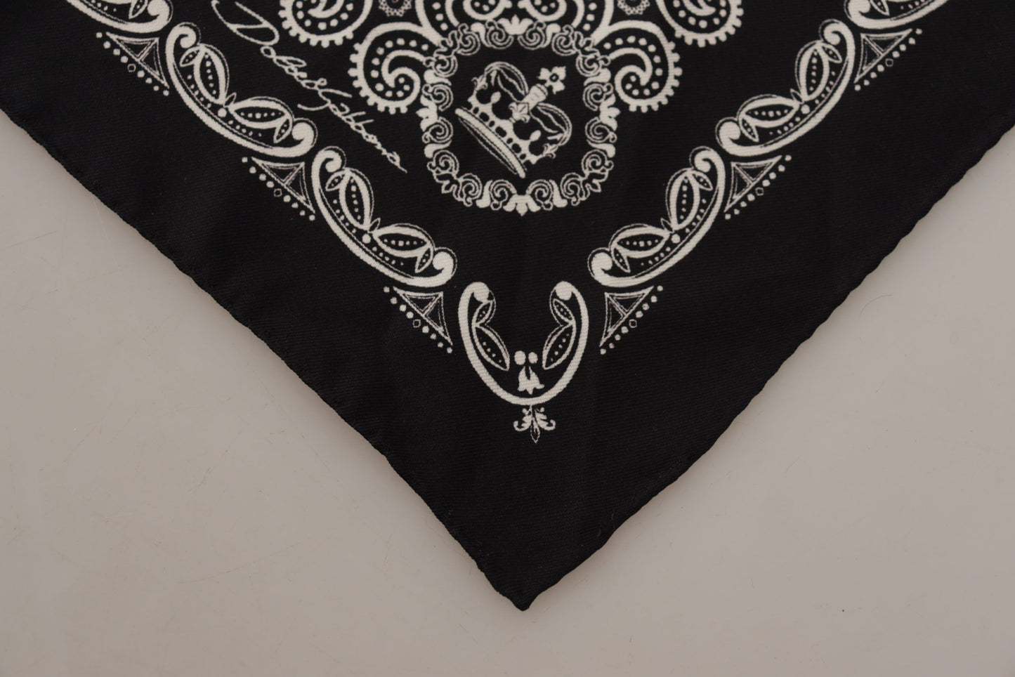 Dolce & Gabbana Black Silk DG Logo Crown Square Handkerchief Scarf