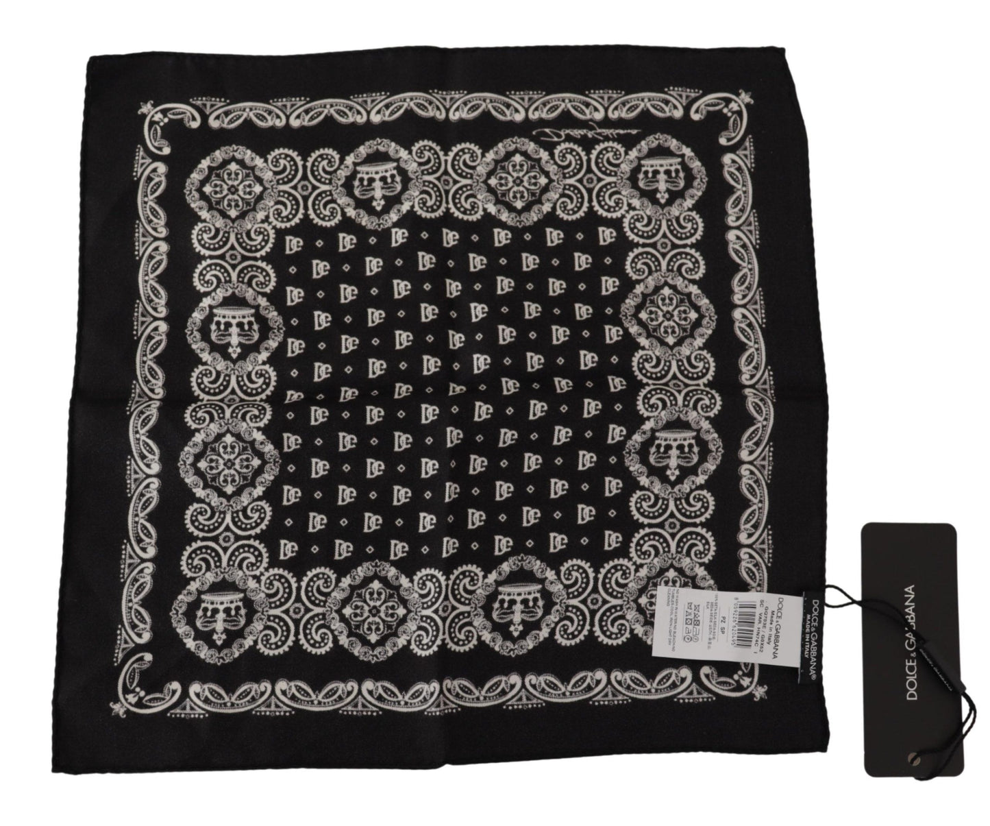 Dolce & Gabbana Black Silk DG Logo Crown Square Handkerchief Scarf