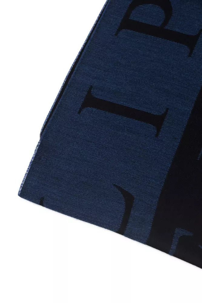 Philipp Plein Elegant Fringed Logo Scarf in Blue