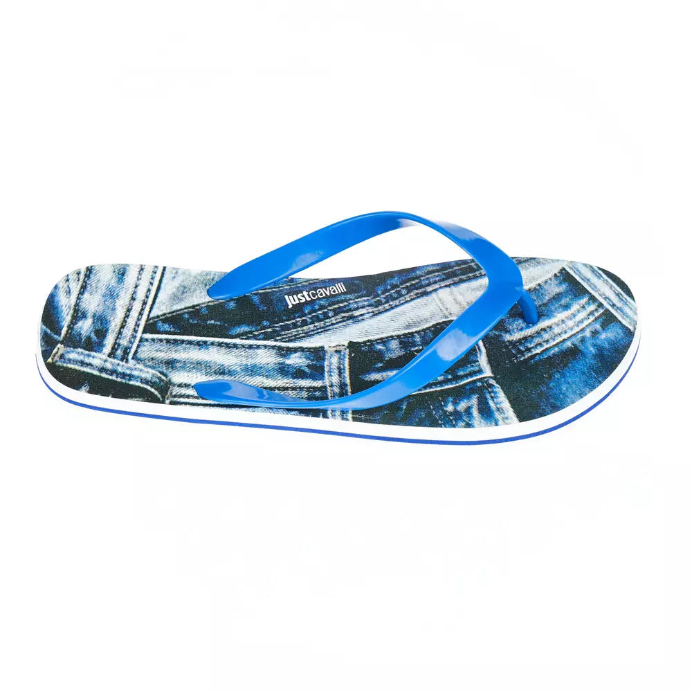 Just Cavalli Light Blue Logo-Emblazoned Men's Flip Flops