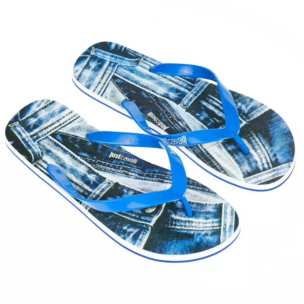 Just Cavalli Light Blue Logo-Emblazoned Men's Flip Flops