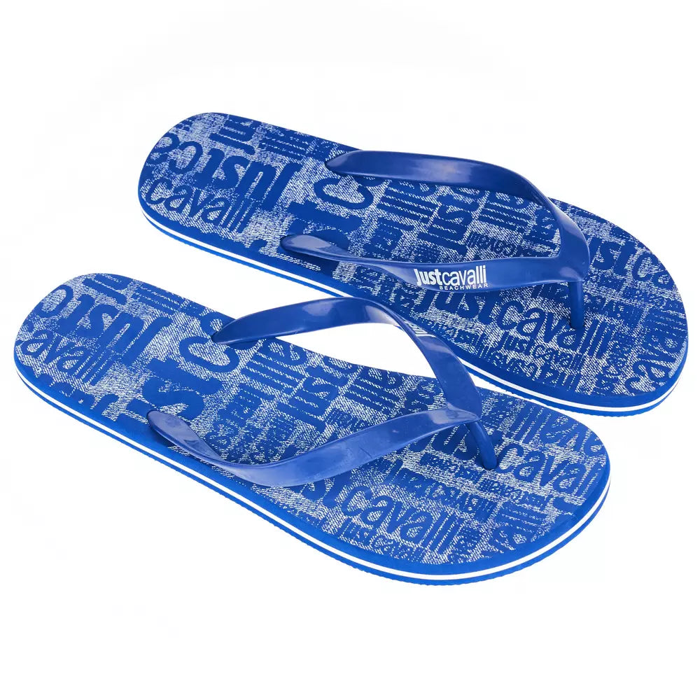 Just Cavalli Chic Light Blue Logo Men's Flip Flops