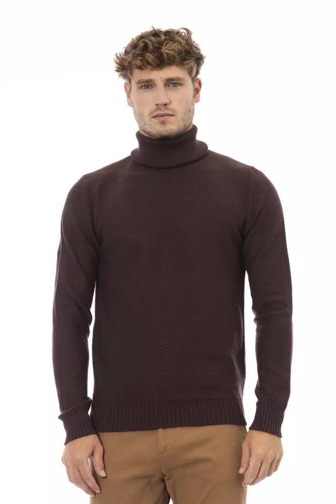 Alpha Studio Merino Wool Turtleneck Sweater in Brown