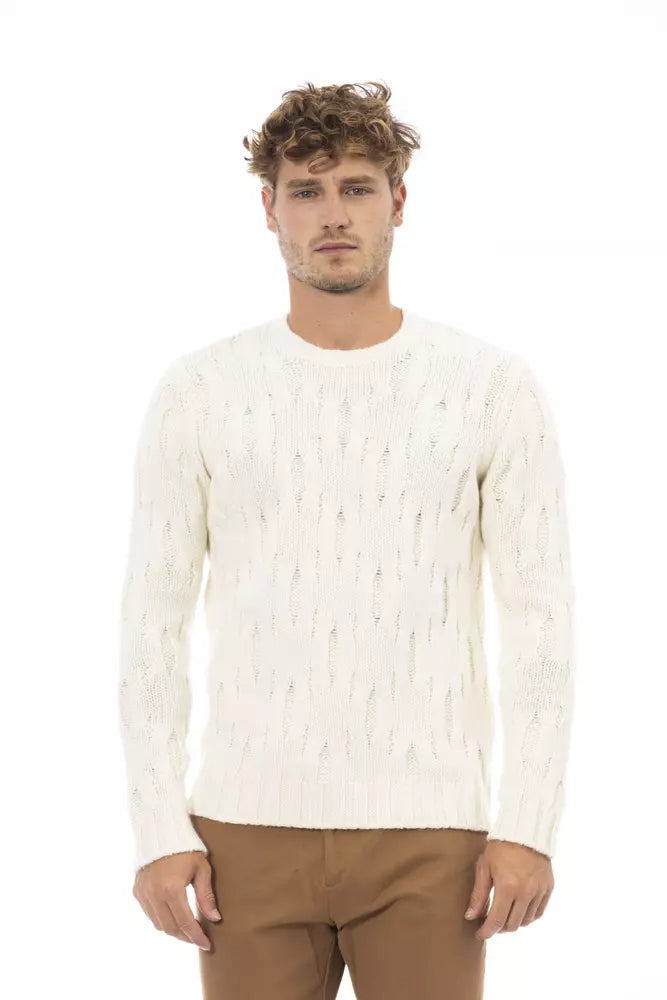 Alpha Studio Elegant Beige Wool-Cashmere Crewneck Sweater