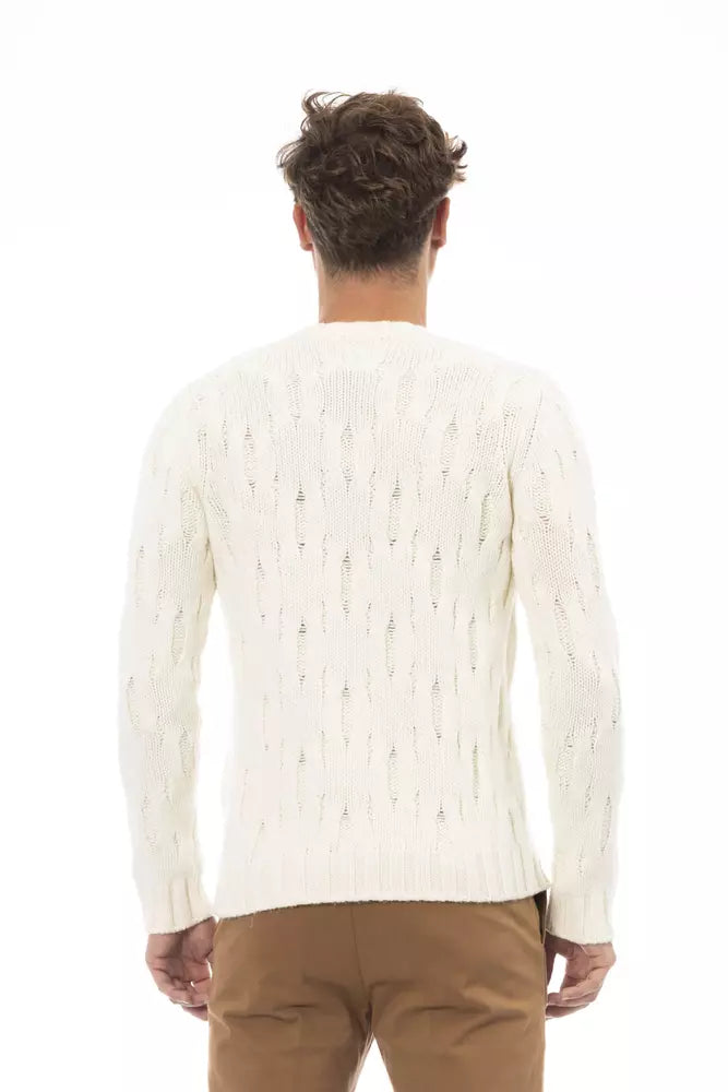 Alpha Studio Elegant Beige Wool-Cashmere Crewneck Sweater