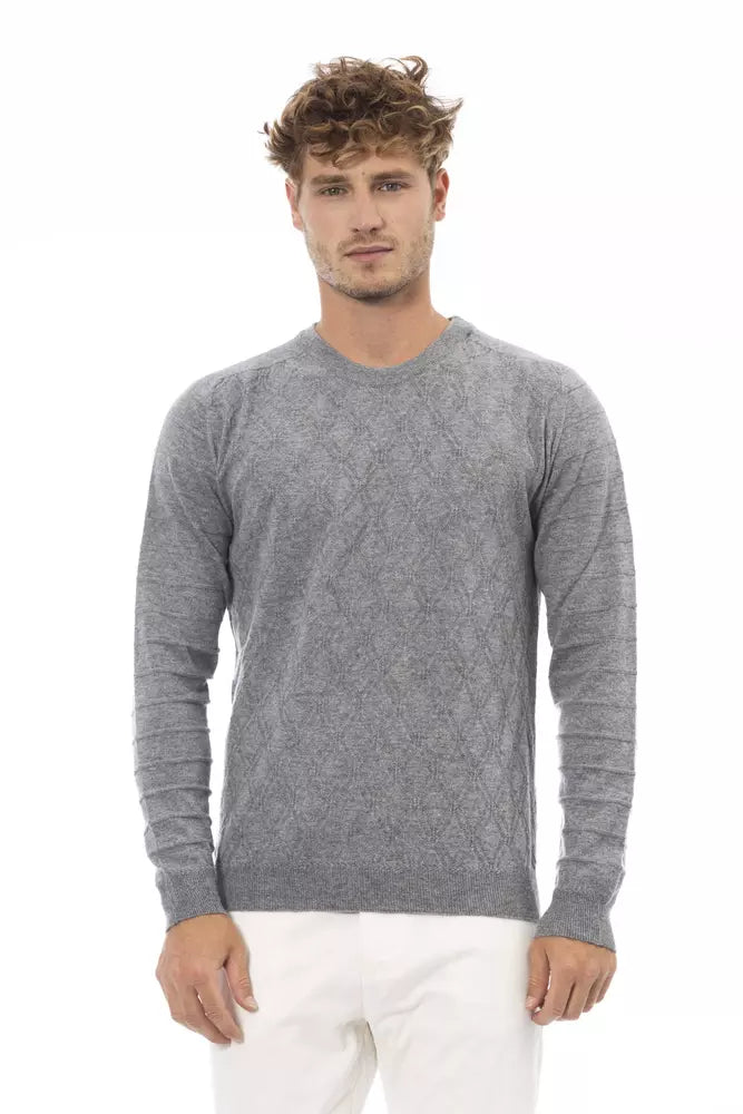 Alpha Studio Chic Crewneck Fine Rib Sweater in Gray