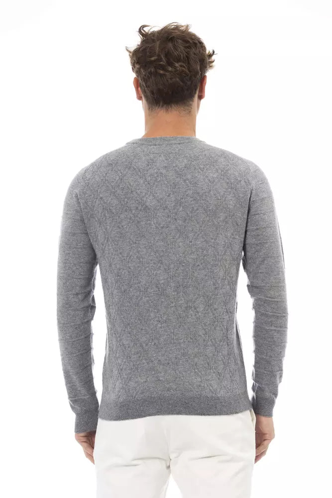 Alpha Studio Chic Crewneck Fine Rib Sweater in Gray